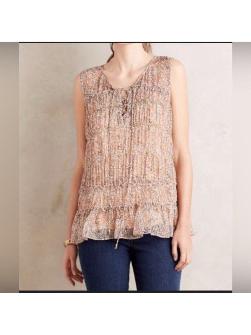 Anthropologie Floreat Sheer Floral Tank Size 0